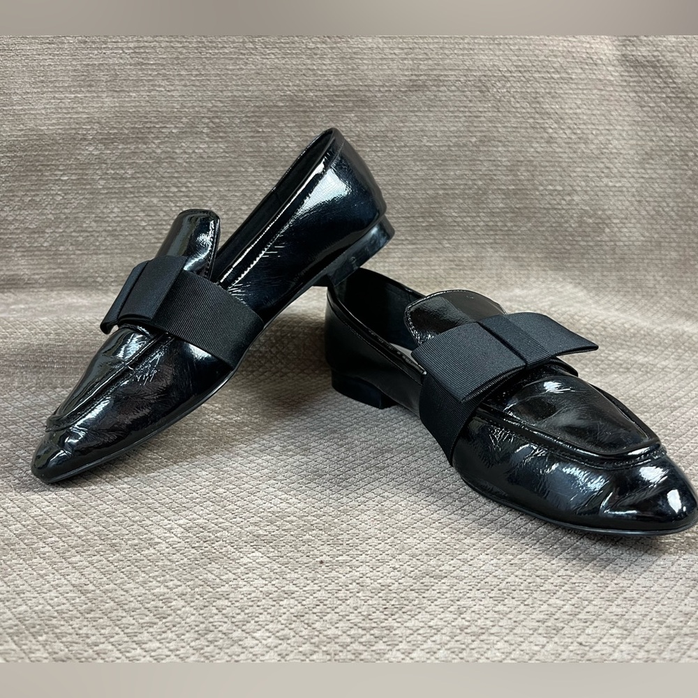 Zara Black Patent Leather Bow Loafers